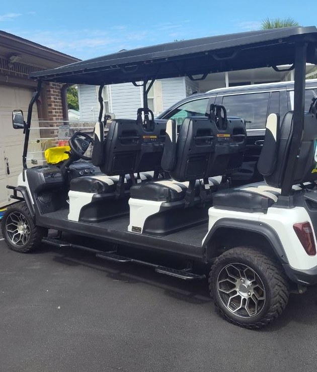 6 seater golf cart rental Miramar Beach side view
